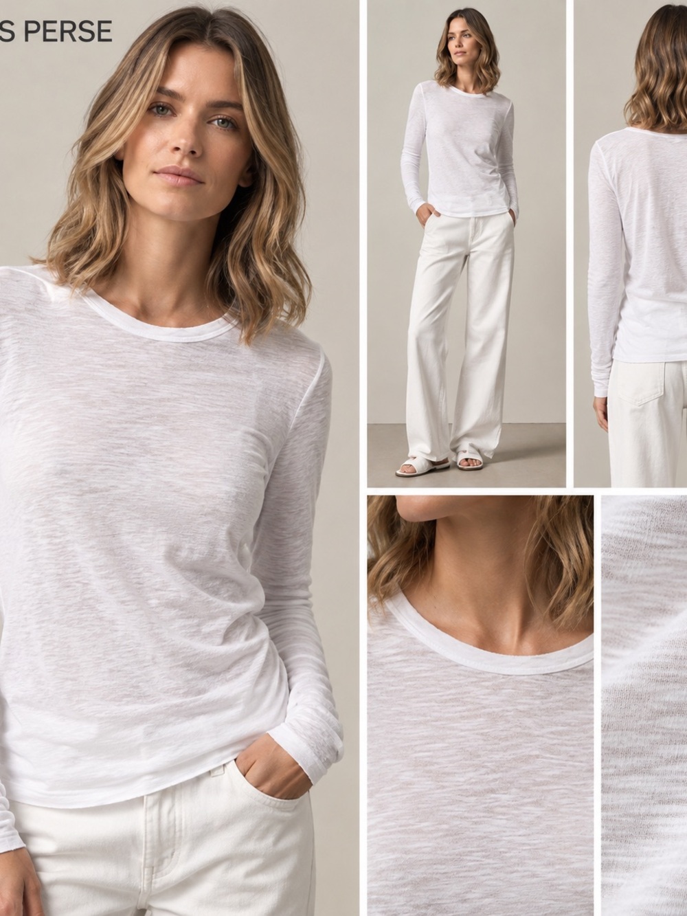 James Perse White Long-Sleeve Slub Crewneck Tee